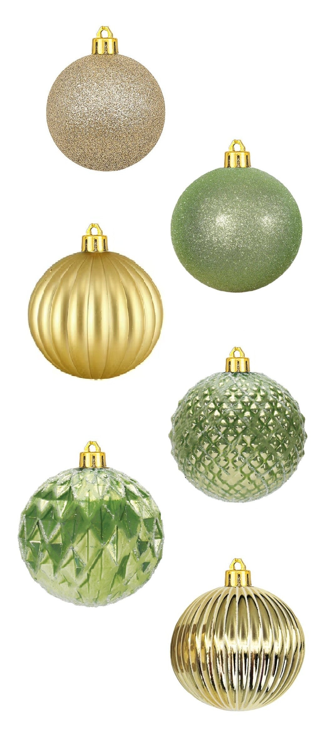24-Pack of 50MM Christmas Ornaments (Light Green/Gold/White)