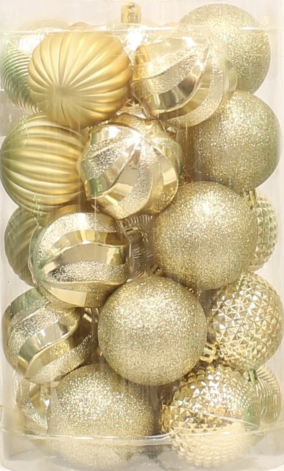 25-Pack of 60MM Christmas Ornaments (Gold/Green/White)