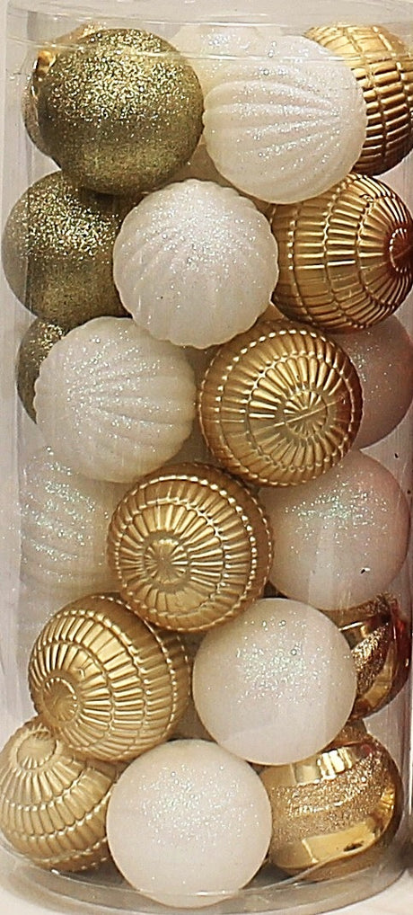 30-Pack of 70MM Christmas-Colored Ornaments (Gold/White/Red)