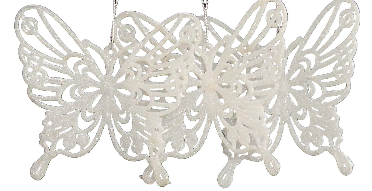 3-Pack of Glitter Butterfly Ornaments (White/Silver)