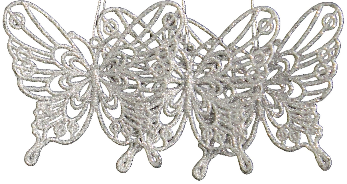 3-Pack of Glitter Butterfly Ornaments (White/Silver)