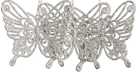 3-Pack of Glitter Butterfly Ornaments (White/Silver)