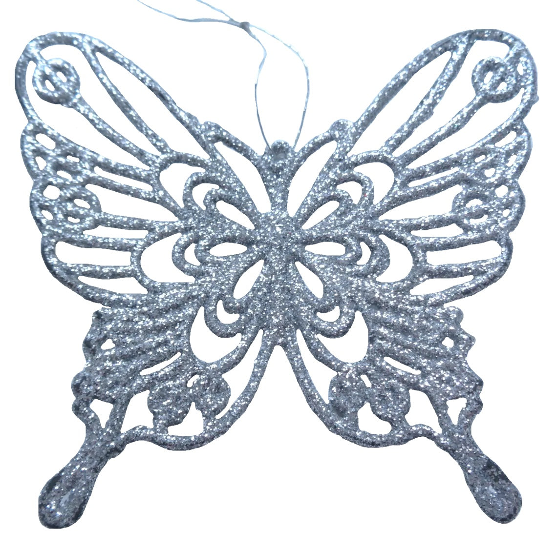 3-Pack of Glitter Butterfly Ornaments (White/Silver)