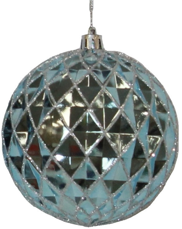 100MM Faceted Blue Glitter Shatterproof Ornament