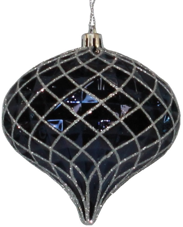 100MM Faceted Blue Glitter Shatterproof Ornament