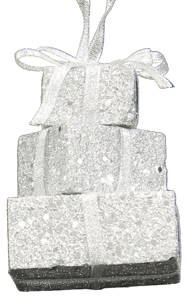 3-Layer Silver Glitter Gift Box Ornament
