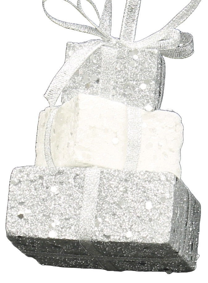 3-Layer Silver Glitter Gift Box Ornament