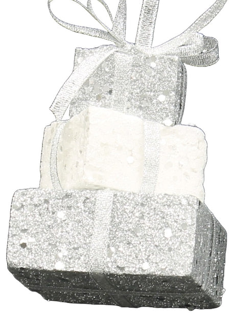 3-Layer Silver Glitter Gift Box Ornament