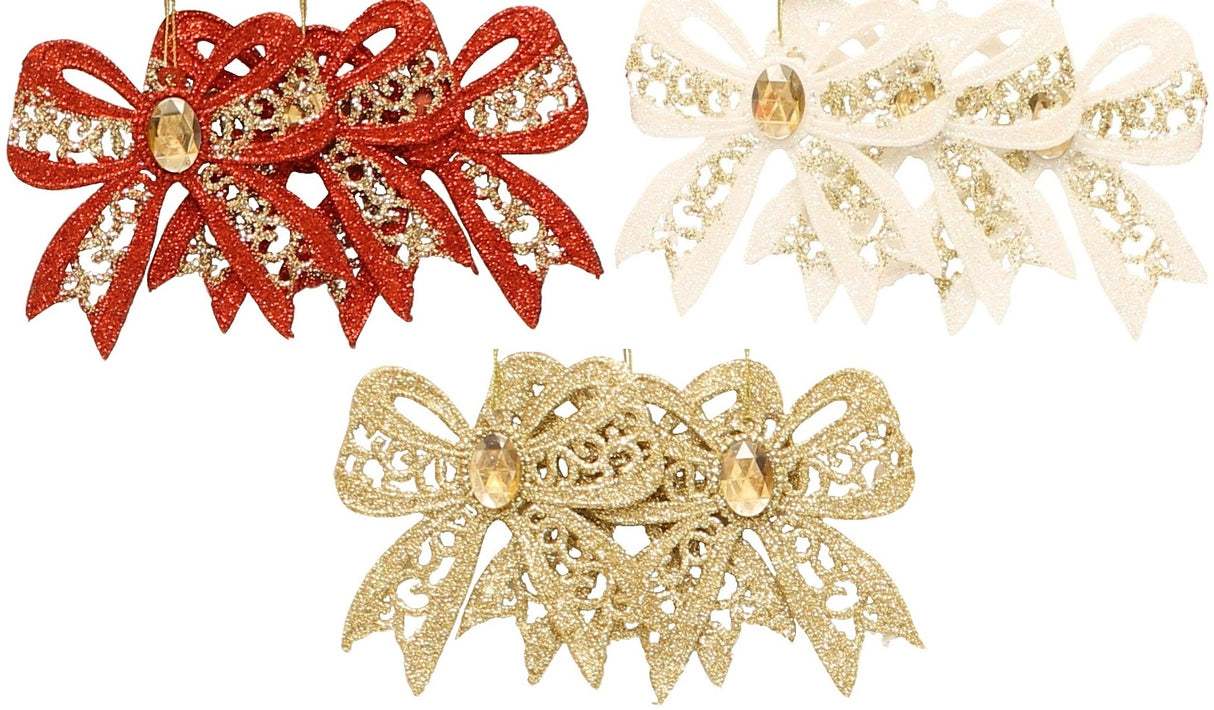 Set of 3 Glitter Bow Ornaments