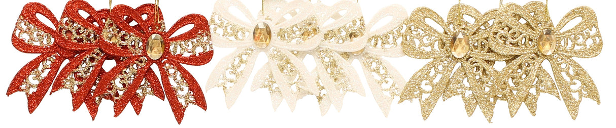 Set of 3 Glitter Bow Ornaments