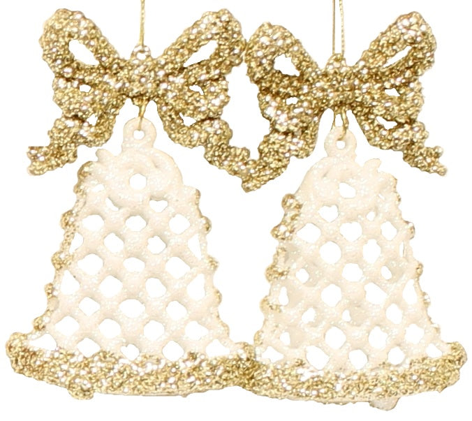 2-Pack of Glitter Bell Ornaments (White/Red/Gold)
