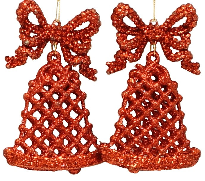 2-Pack of Glitter Bell Ornaments (White/Red/Gold)