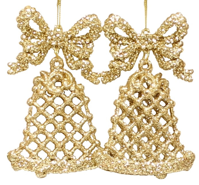 2-Pack of Glitter Bell Ornaments (White/Red/Gold)