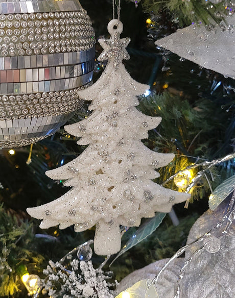 5" Silver & White Glittered Christmas Tree Ornament