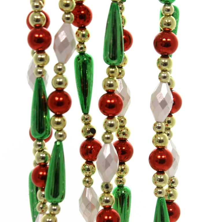 9' Gold, Red, Green and White Round Bead with Water Drop Beaded Garland