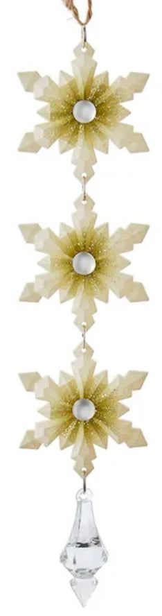 9" Ivory and Sage Snowflake Dangling Ornament