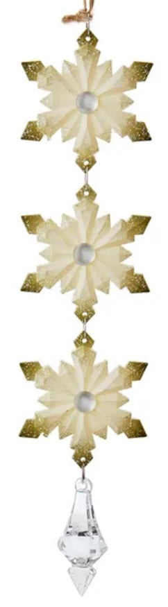 9" Ivory and Sage Snowflake Dangling Ornament