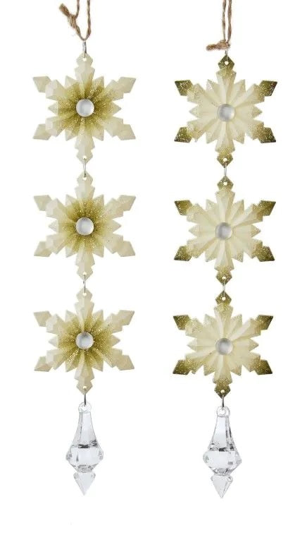 9" Ivory and Sage Snowflake Dangling Ornament