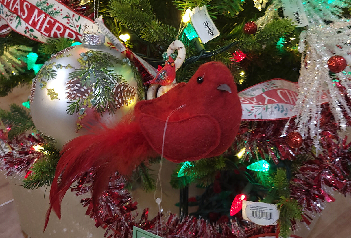6.8" Feathered Cardinal Clip-On Ornament