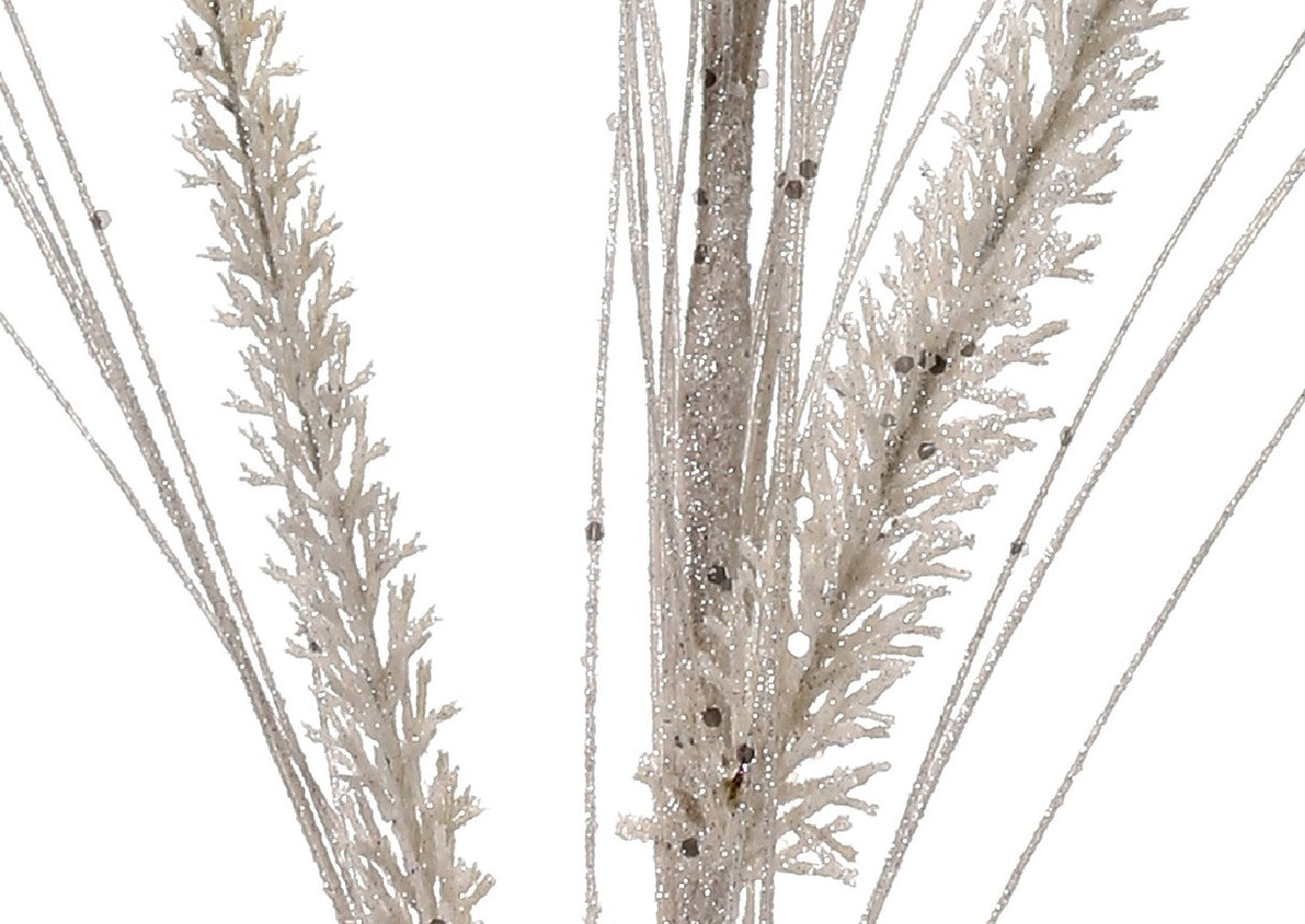 34" White Glitter Mica Triple Spike Grass Spray