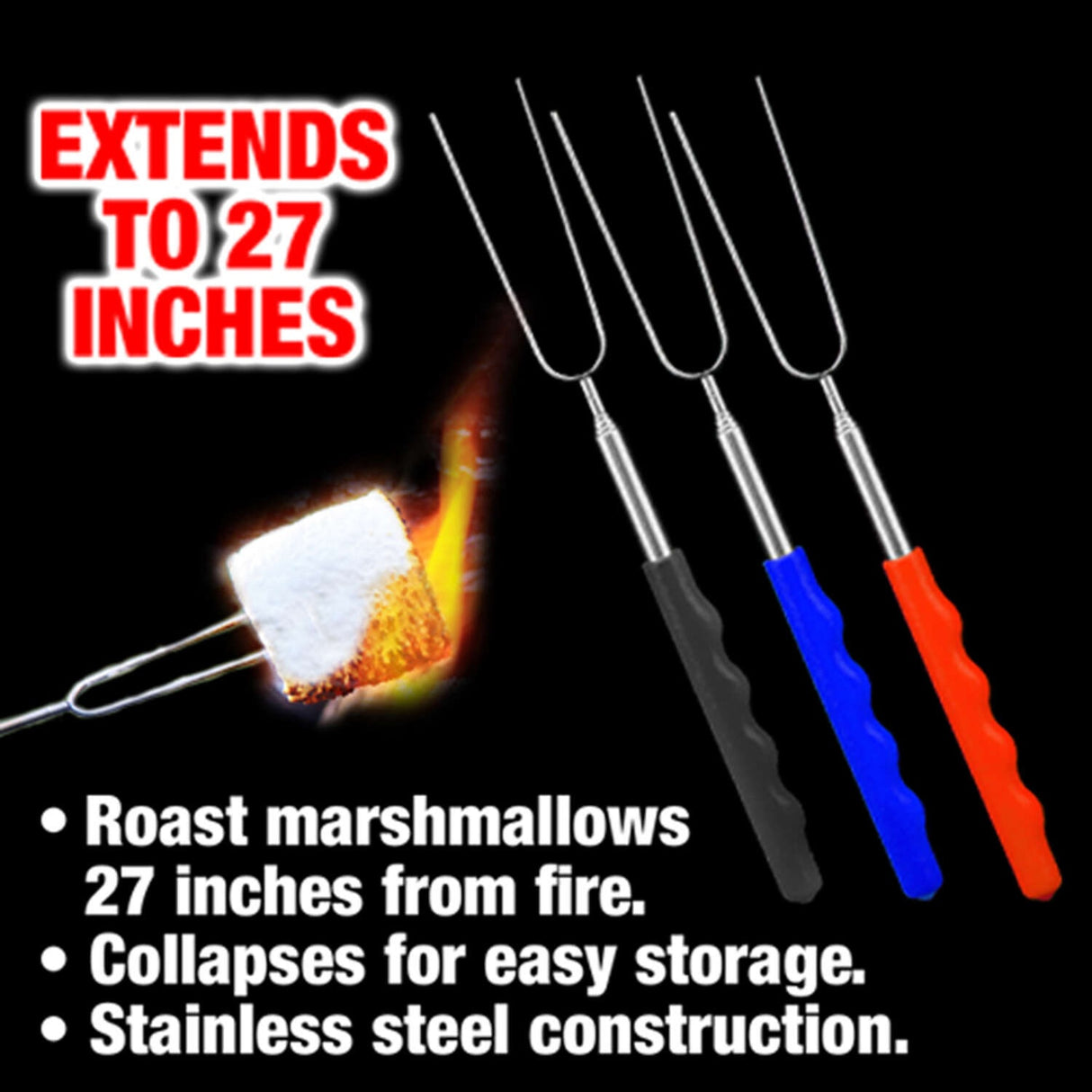 Open Flame Roasting Extendable Marshmallow Forks - 3 Pack