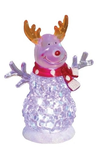 Tabletop decoration shaped like a reindeer as a snowman.