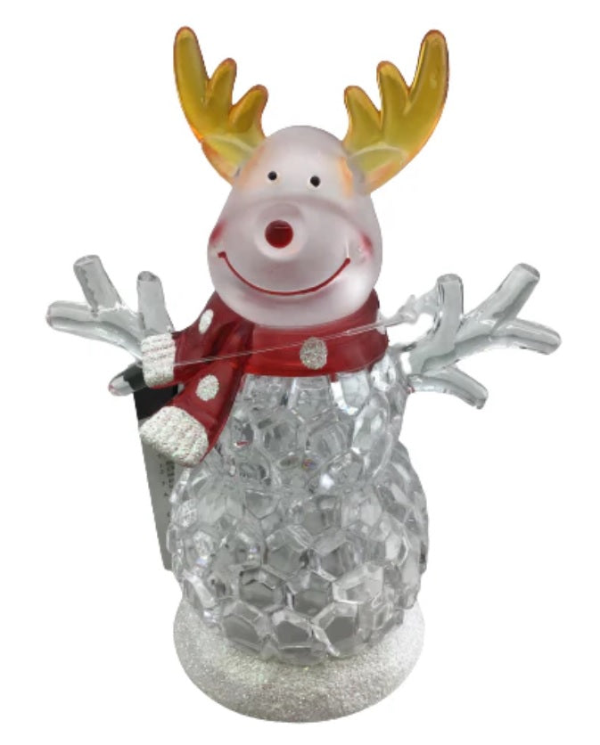 Tabletop decoration shaped like a reindeer as a snowman.
