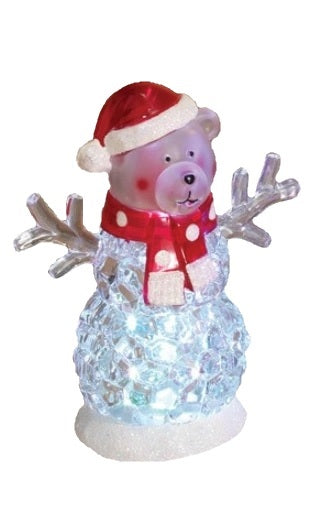 Tabletop decoration shaped like a bear as a snowman.