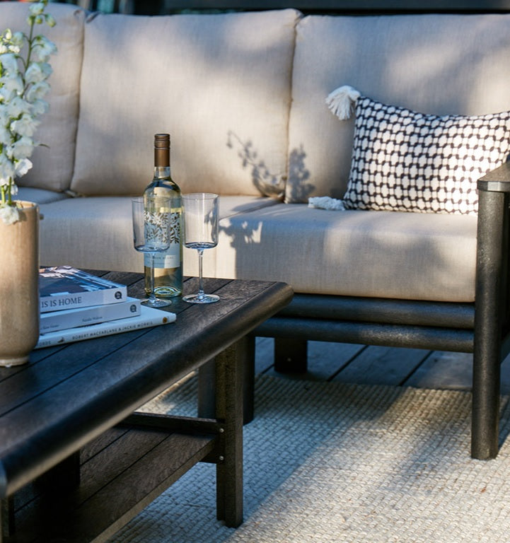 An up close look at the resin coffee table and sofa