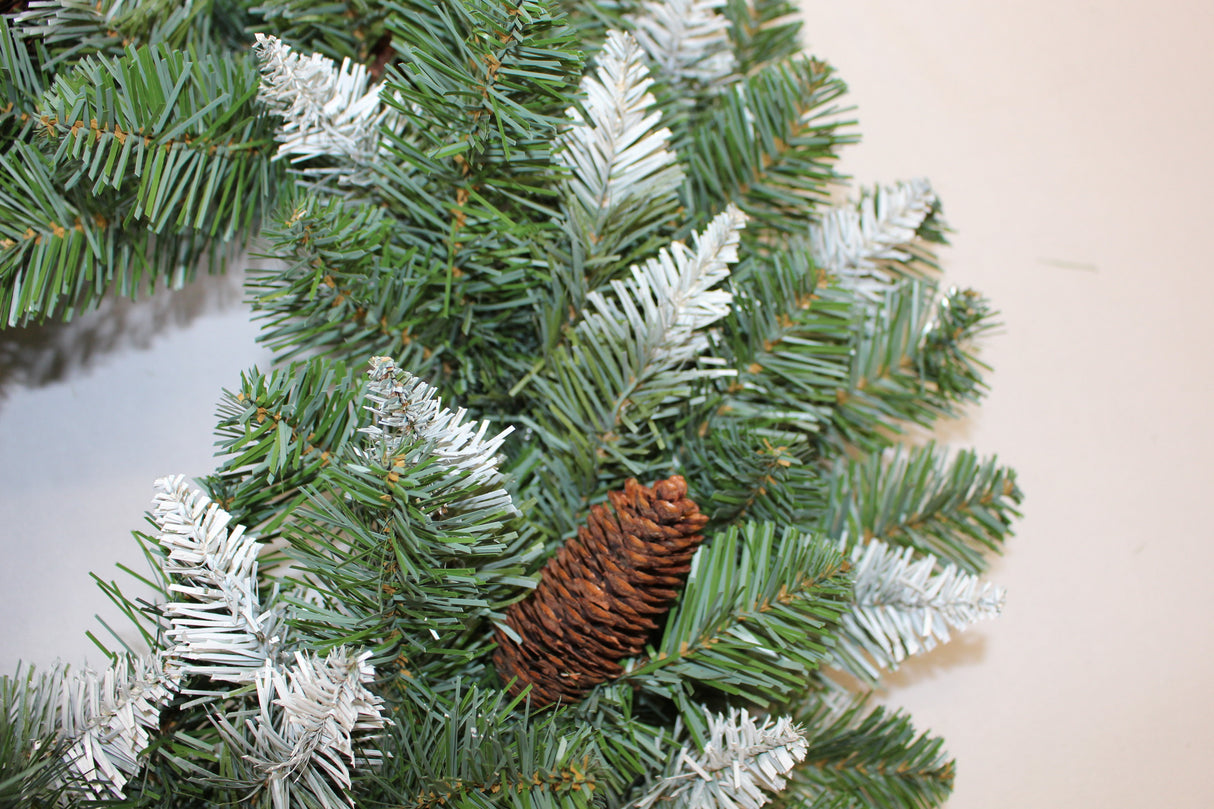 Non-Lit Montana Wreath with White Tips and Pine Cones