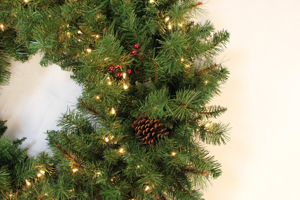 Pre-Lit Wreath with Pine Cones and Berries