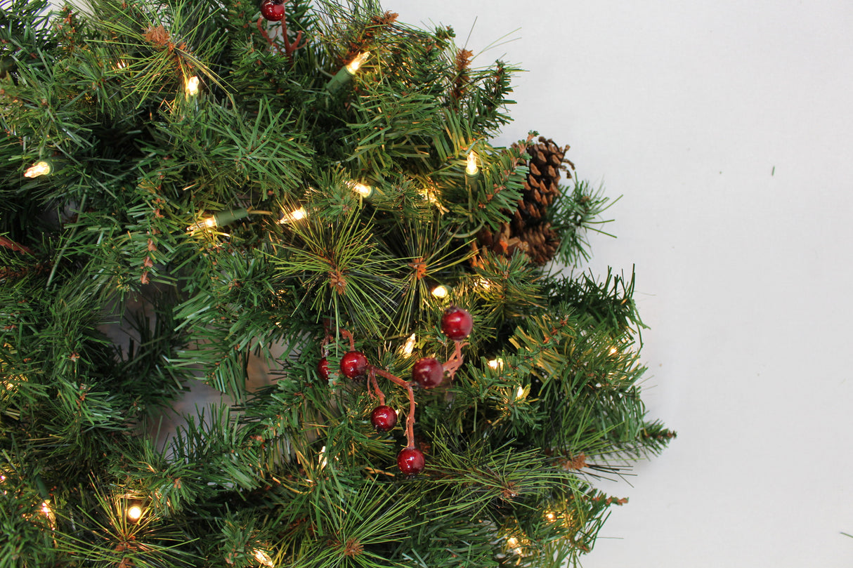 Pre-Lit Wreath with Pine Cones and Berries