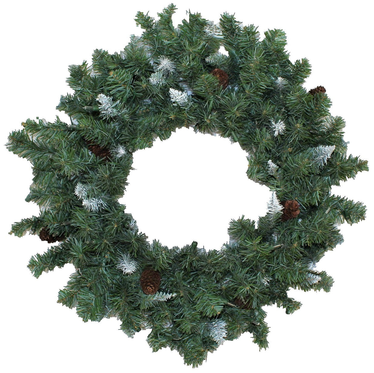 30" Pre-Lit Montana Wreath with White Tips and Pine Cones