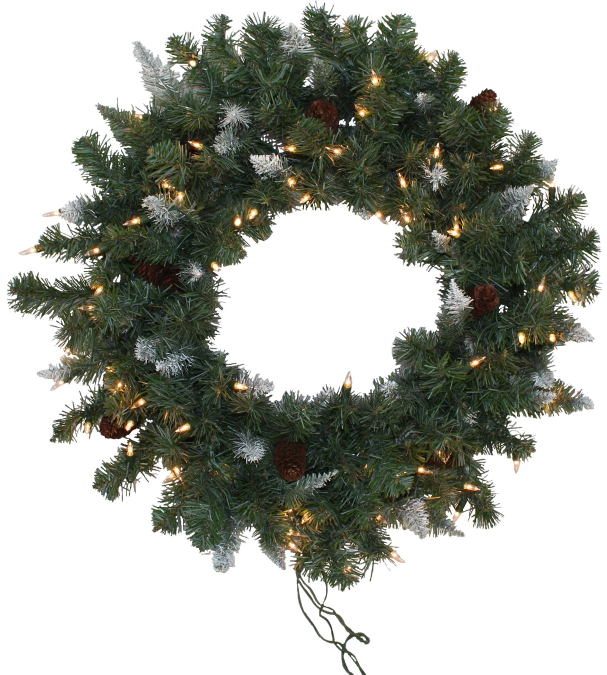 30" Pre-Lit Montana Wreath with White Tips and Pine Cones