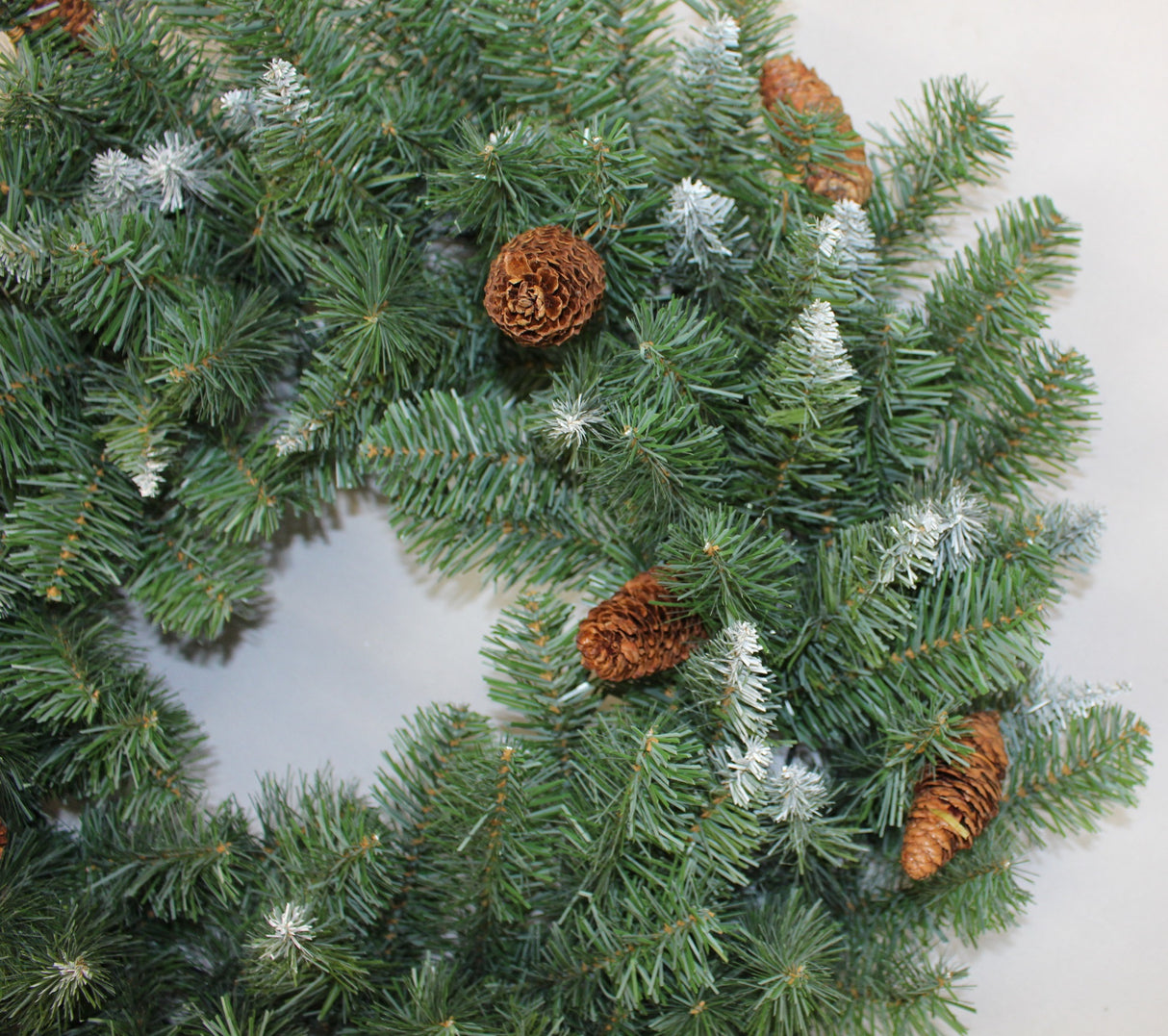 Non-Lit Montana Wreath with White Tips and Pine Cones