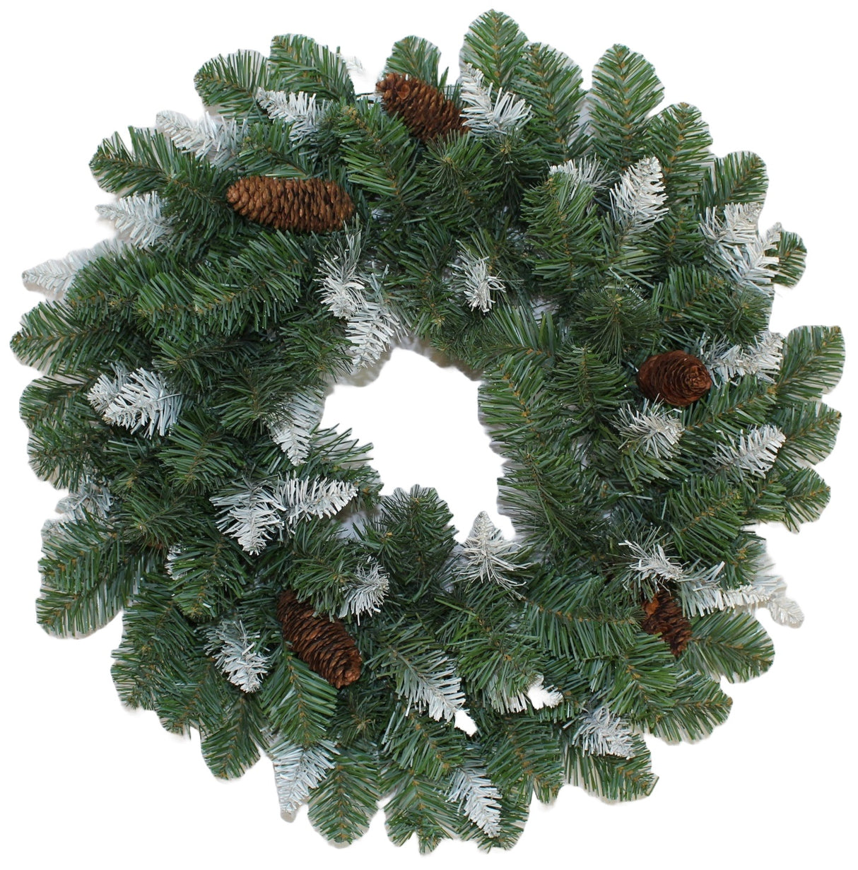 Non-Lit Montana Wreath with White Tips and Pine Cones