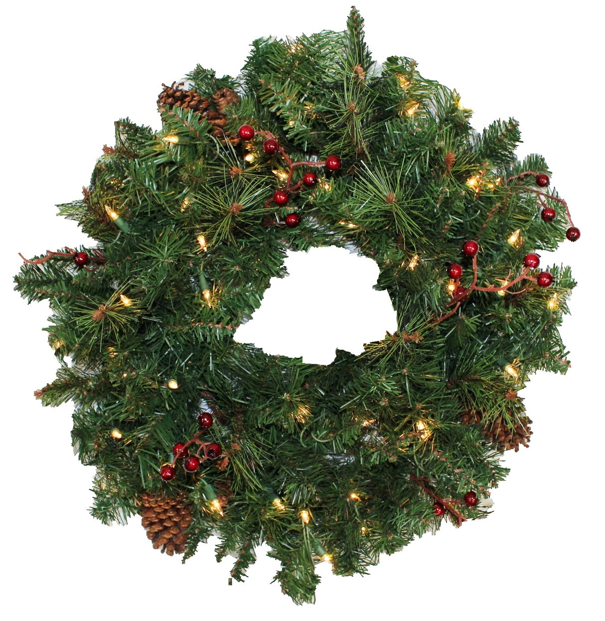 Pre-Lit Wreath with Pine Cones and Berries