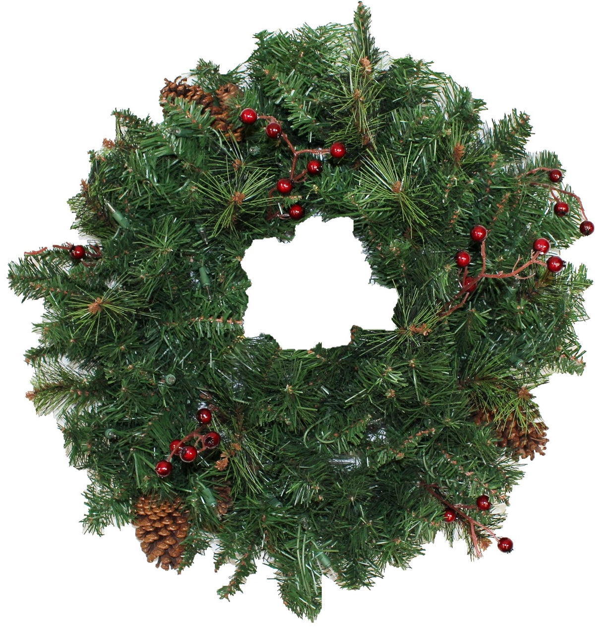 Pre-Lit Wreath with Pine Cones and Berries