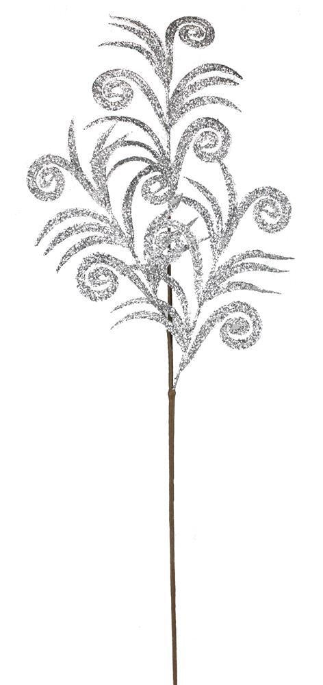 35" Silver Glittered Swirl Palm Spray