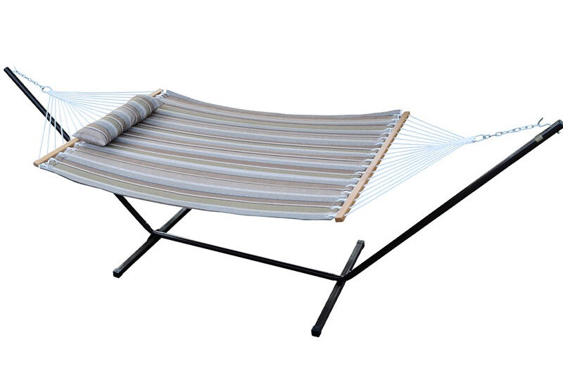 Algoma Tan Stripe Quilted Hammock, Pillow and Stand Combination