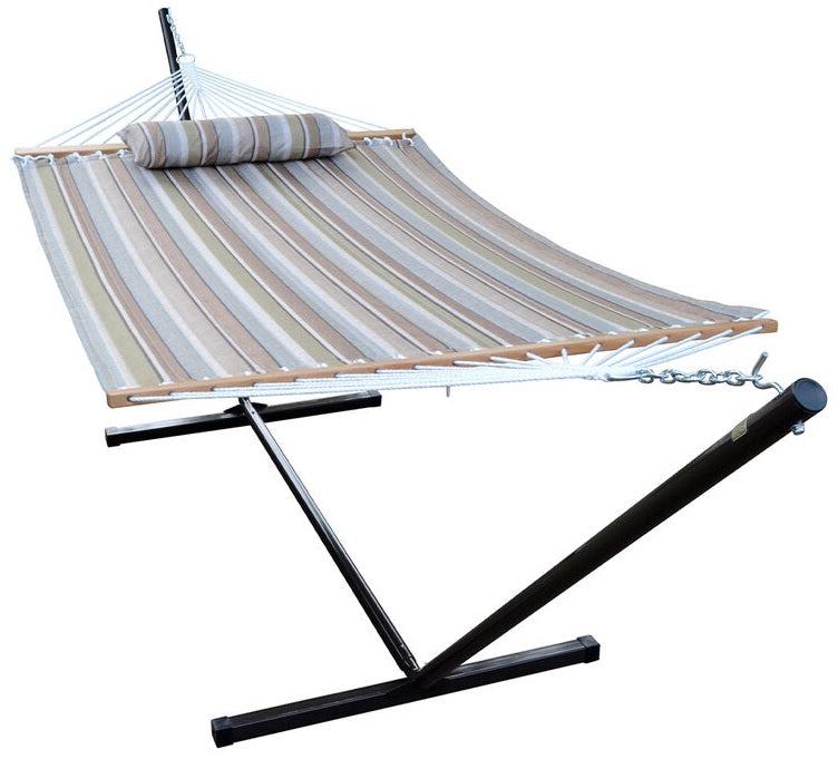 Algoma Tan Stripe Quilted Hammock, Pillow and Stand Combination