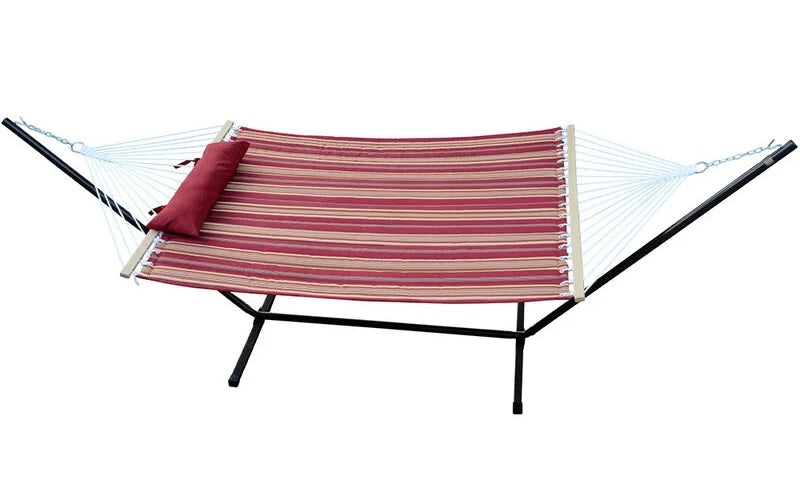 Algoma Red Stripe Quilted Hammock, Pillow and Stand Combination