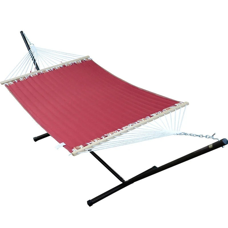 Algoma Red Stripe Quilted Hammock, Pillow and Stand Combination