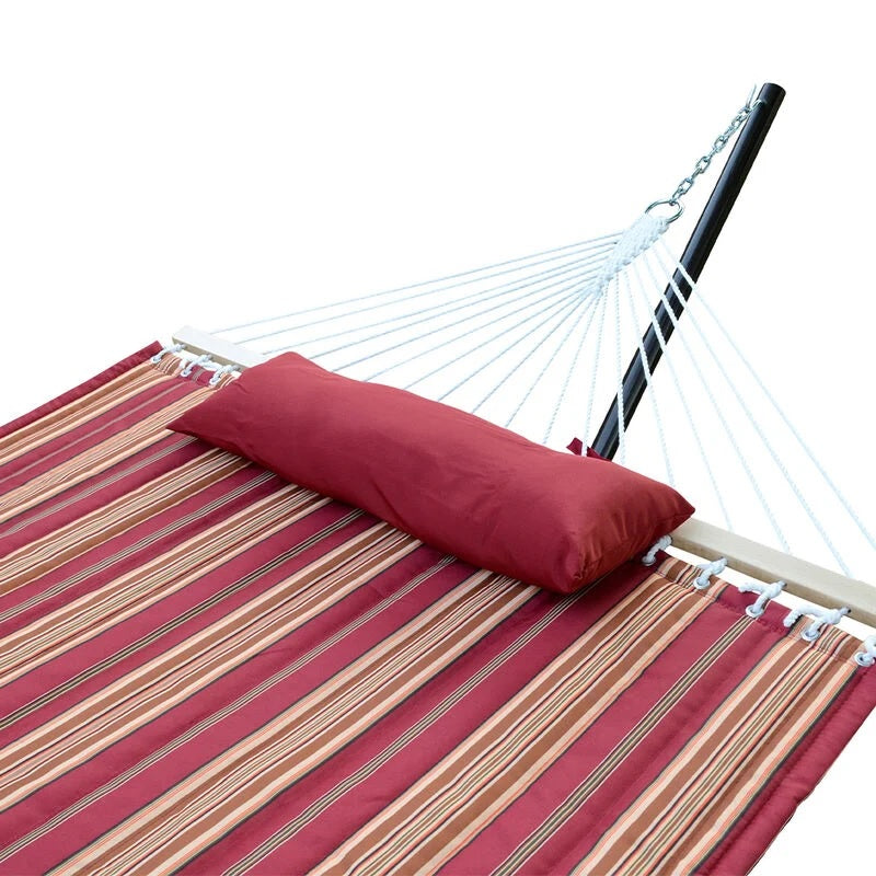 Algoma Red Stripe Quilted Hammock, Pillow and Stand Combination