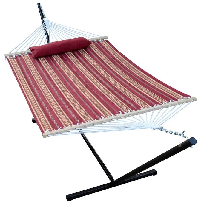 Algoma Red Stripe Quilted Hammock, Pillow and Stand Combination