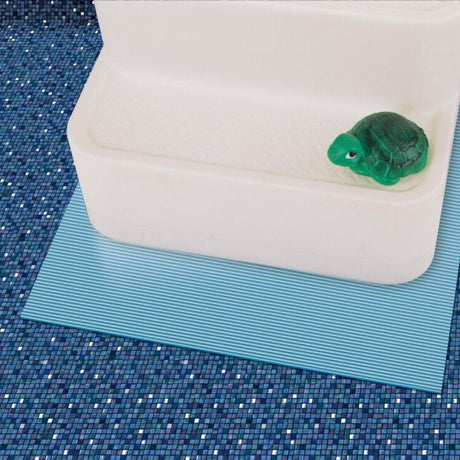 Blue, ribbed mat that goes under your pool ladder to protect it from scuffing up your pool liner.