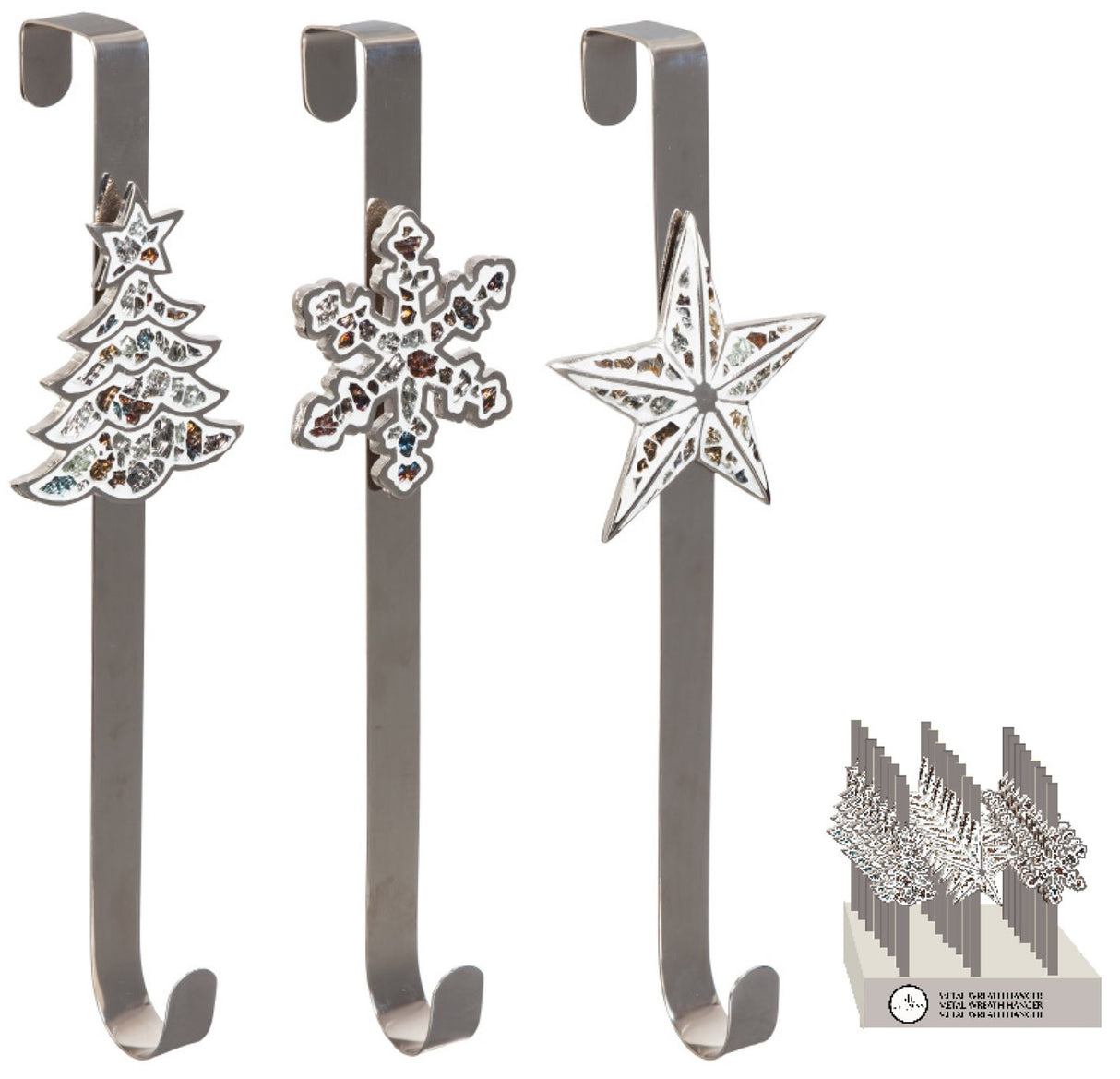 Silver Metal Wreath Hanger with White Christmas Icon