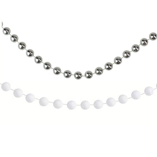9' Beaded Garland Decoration (Silver/White)