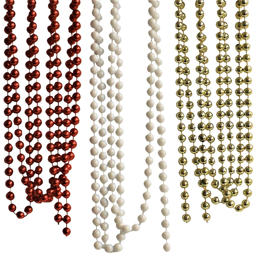 9' Beaded Garland Decoration (Red/White/Gold)