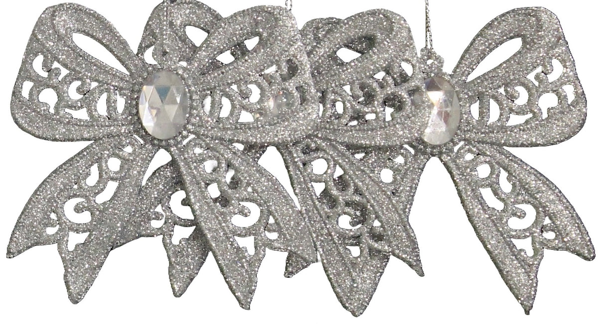 3-Pack of Silver & White Glitter Bow Ornaments